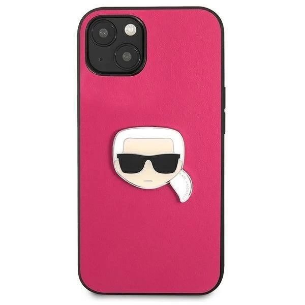 Karl Lagerfeld KLHCP13SPKMP iPhone 13 mini 5,4" różowy/pink Hardcase Leder Ikonik Karl`s Head Metal
